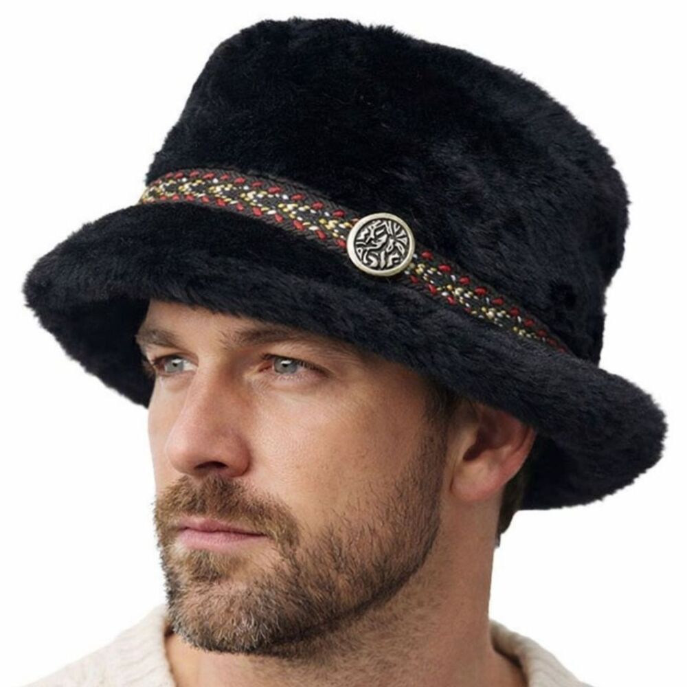 VTG 50s Fedora Hat Mens Sz L Faux Fur Bavarian Tryolean Band Medallion Ear Flaps